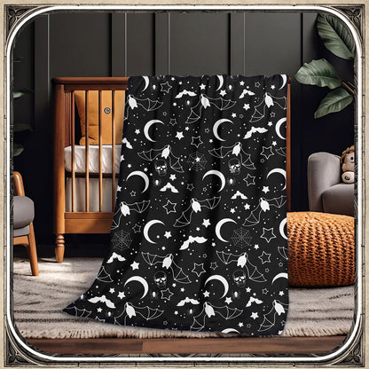 Gilprop Halloween Gothic Baby Blanket Soft Bat Moon Flannel Newborn Gothic Throw Blanket Goth Stuff for Newborn Girls Boys Nursery Halloween Bedroom Sofa Crib Decor 40 x 30 Inch
