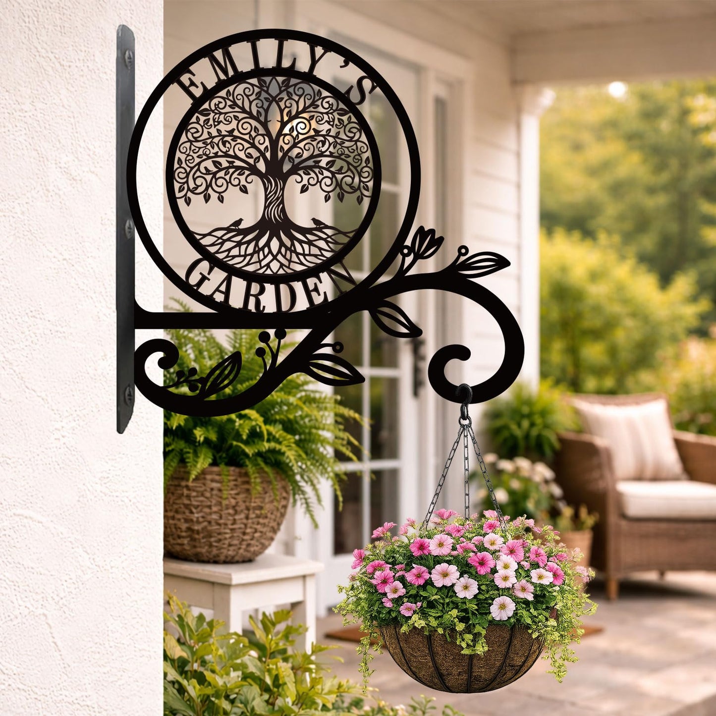 Personalized Tree of Life Metal Plant Hanger Custom Name Wall Hook for Hanging Plants Flower Basket Bird Feeder Wind Chime Garden Porch Outdoor Indoor Farmhouse Decor Mothers Day Housewarming Gift