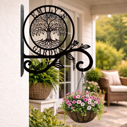Personalized Tree of Life Metal Plant Hanger Custom Name Wall Hook for Hanging Plants Flower Basket Bird Feeder Wind Chime Garden Porch Outdoor Indoor Farmhouse Decor Mothers Day Housewarming Gift
