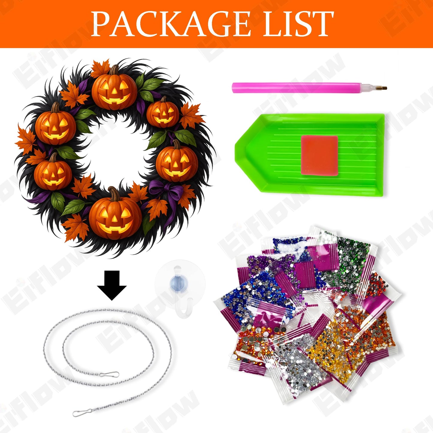 Eiflow Halloween Diamond Art Hanging Kit for Adults Wreath, DIY Diamonds Painting Door Hanger Board Kit, Special Crystal Diamond Art Painting Pendant Ornament