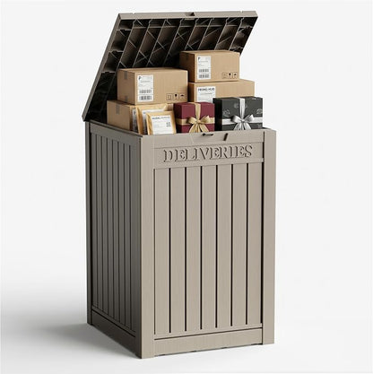 55 Gallon Outdoor Package Delivery Box Waterproof with Lockable, Weatherproof Secure Parcel Drop Box for Porch, Resin Outside Storage Boxes Grey