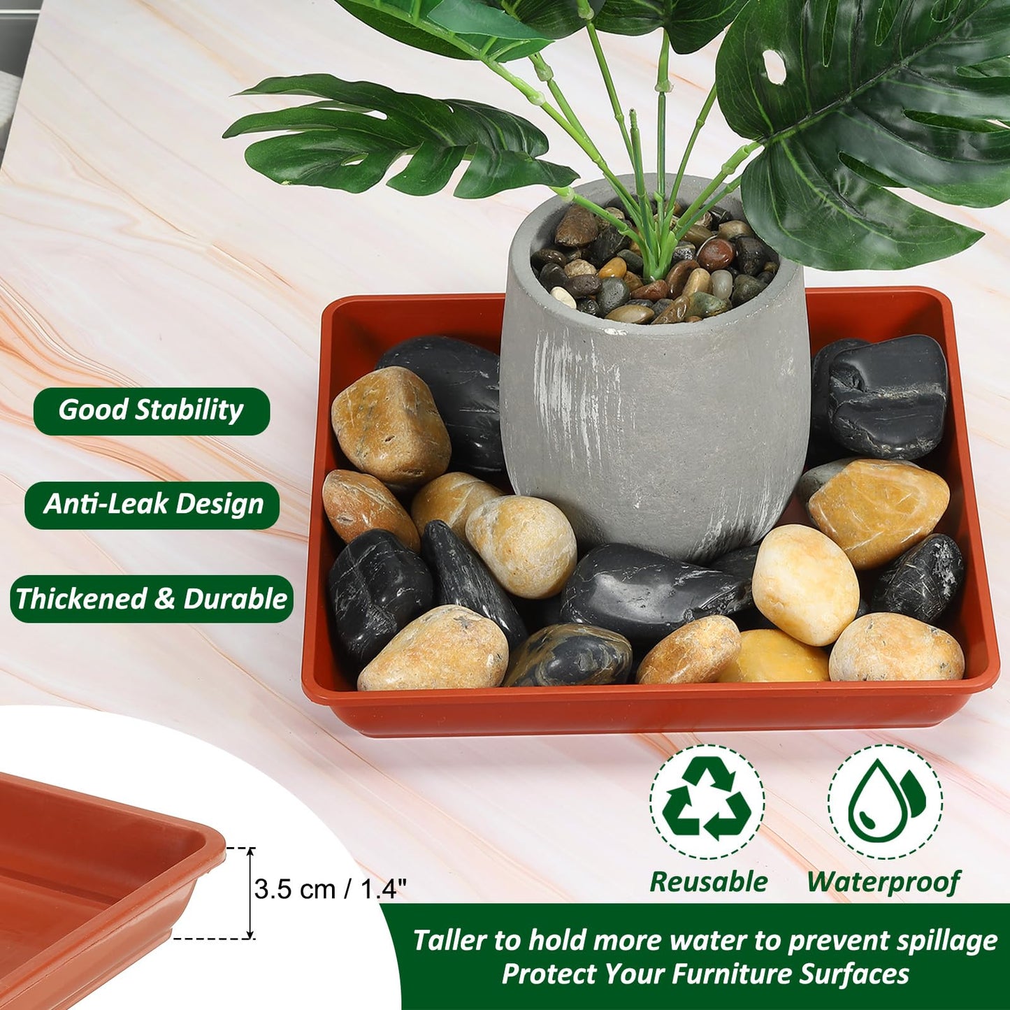 PATIKIL 10 Inch Plant Saucer Tray, 10 Pack PP Plastic Square Plant Saucer Flower Planter Drip Tray for Indoors Outdoors Patio Balcony, Terracotta