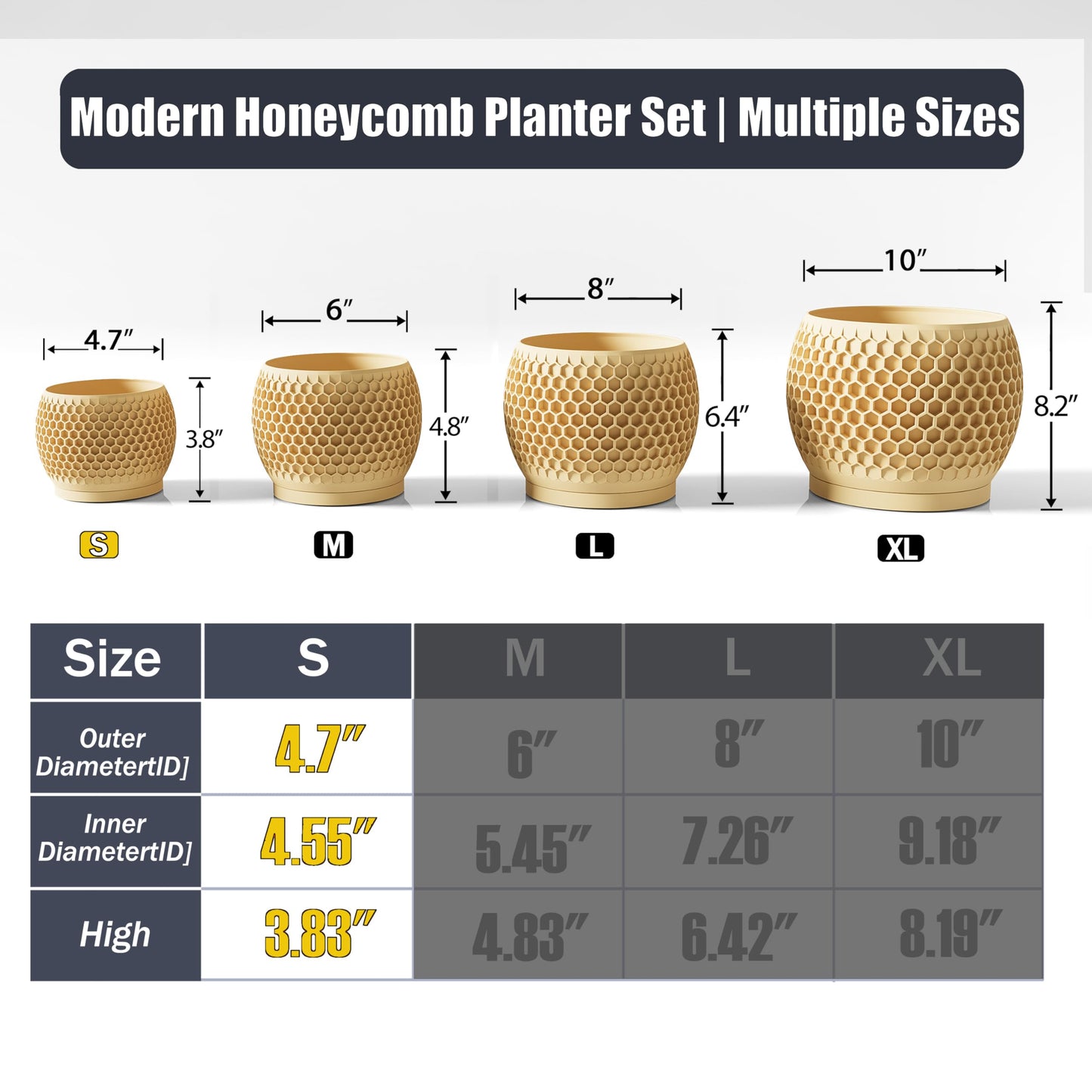 Fabix3D Plant Pots, Modern 3D Printed Honeycomb Planters for Indoor Plants, 4.7 Inch Wood Decorative Flower Pot for Office Desktop, Bookshelf & Home Decor, Lightweight & Durable.