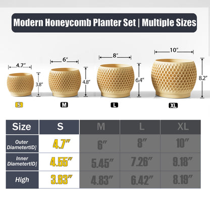 Fabix3D Plant Pots, Modern 3D Printed Honeycomb Planters for Indoor Plants, 4.7 Inch Wood Decorative Flower Pot for Office Desktop, Bookshelf & Home Decor, Lightweight & Durable.