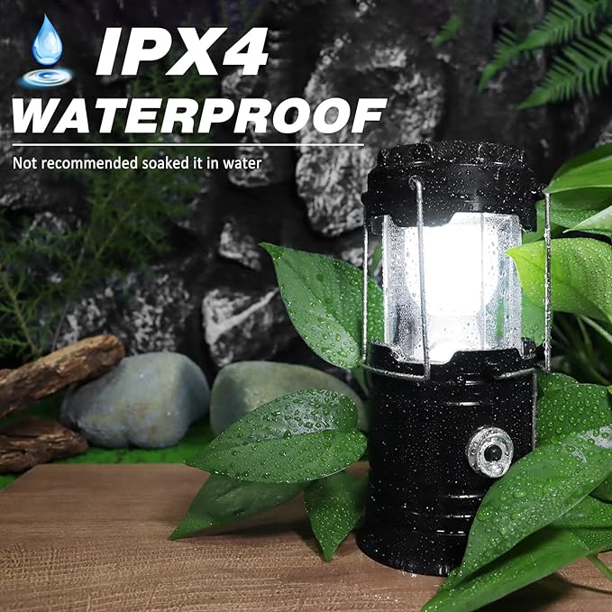 DIBMS 2-Pack Solar Camping Lantern, Collapsible LED Solar USB Rechargeable Lantern Flashlight Emergency Hanging Lights for Camping Hurricanes Power Outages Indoor Outdoor