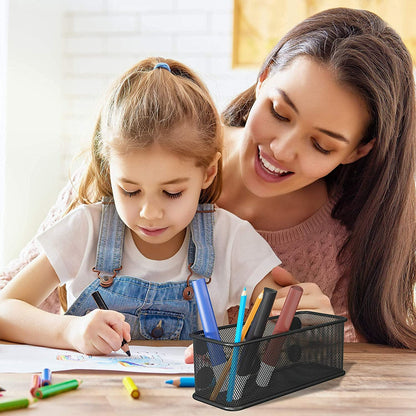 TAPBULL Mesh Magnetic Storage Baskets - Set of 2 (Black) with Anti-Slip Feature and Strong Magnets - Magnetic Locker Organizer and Pencil Holder for Whiteboard and Refrigerator (Black-2 pcs)