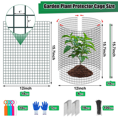 6 Set Wire Plant Protector from Animals - 12"x16" 18Pcs Metal Mesh Plant Cage Covers, Dual Secure with U-Stake & Support, Garden Rabbit Barricade Chicken Wire Cloche for Plants Shrubs Vegetable Flower