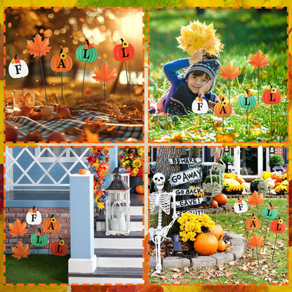 Anglechic 6 Pcs 12'' Fall Outdoor Decor Garden Stakes Fall Pumpkin Scarecrow Maple Leaves Metal Yard Sign Yard Stakes Outdoor Autumn Thanksgiving Decorations for Planter Lawn Patio Walkway Porch
