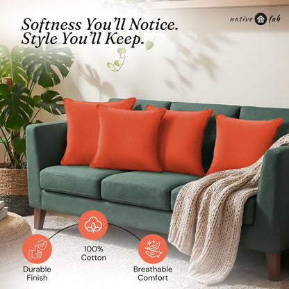 Native Fab Throw Pillow Covers 2 Pack, Premium Quality, 20x20 Inches, 100% Cotton, Bright, Durable, Decorative Halloween Cushion Cases, Perfect for Sofa, Couch, Living Room, Modern Home Decor, Orange
