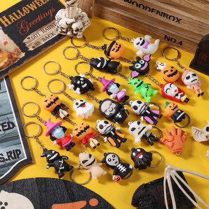 Becfupo 24 Pcs Halloween Cute Keychains Bulk, Ghost Pumpkin Bat Shaped Rubber Ornaments With Keyrings For Halloween Party Supplies, Classroom Giveaways