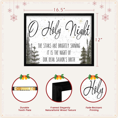 Ronasip Framed Christmas Wall Decor - O Holy Night Wooden Wall Art with Scripture (THE STARS ARE BRIGHTLY SHINING), Rustic Christmas Artwork, Xmas Home Decor, Winter Wall Sign (12"x16.5", Black)