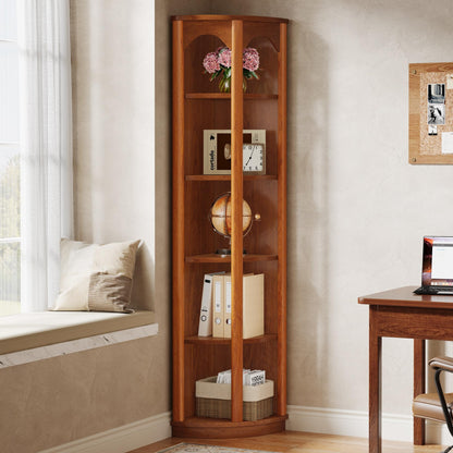 Tribesigns 5-Tier Corner Shelf, 67-Inch Tall Corner Bookshelf Bookcase with Unique Shape, Narrow Shelving Unit Storage Rack for Living Room, Home Office, Kitchen, Small Space