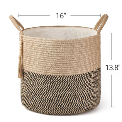 Mkono Woven Storage Basket Decorative Rope Basket and Macrame Hanging Shelves Boho Wall Decor Set of 3