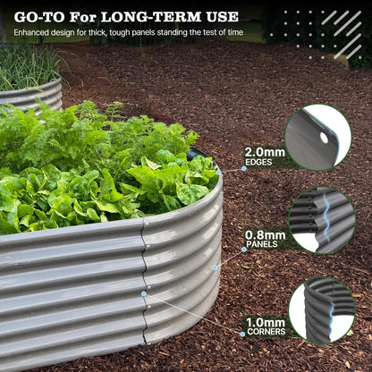 A ANLEOLIFE 8x4x2ft Galvanized Raised Garden Bed Kit, Oval Metal Deep Root Planters for Outdoor Plants Vegetables Flowers Herb, Large Bottomless, 478 Gallon Capacity- Quartz Grey