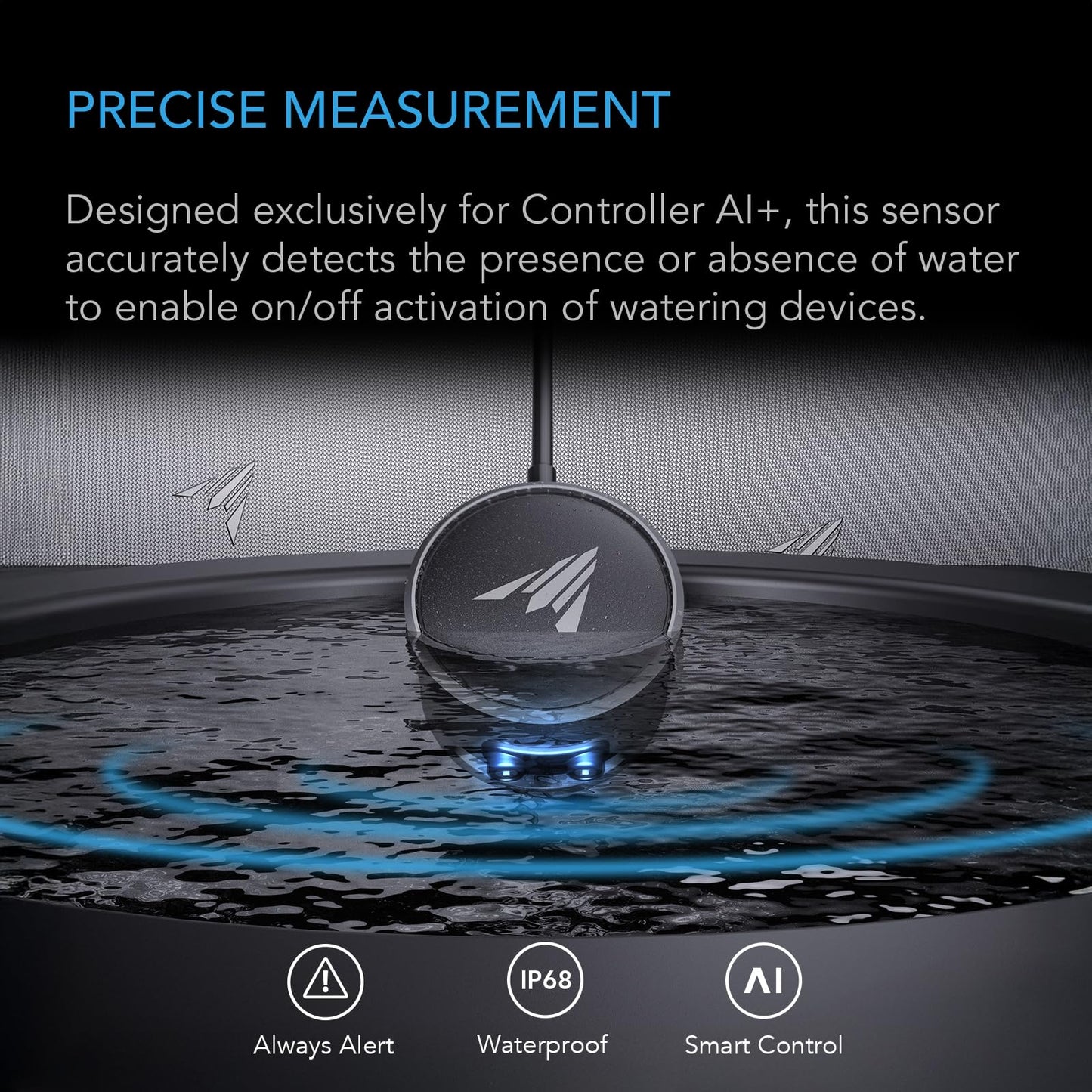 AC Infinity Water Detection Sensor Exclusively for AI Controllers, Monitor Presence of Water in Gardens, Grow Tents, Grow Spaces, Suction and Magnetic Mounting, IP68 Seal Protection