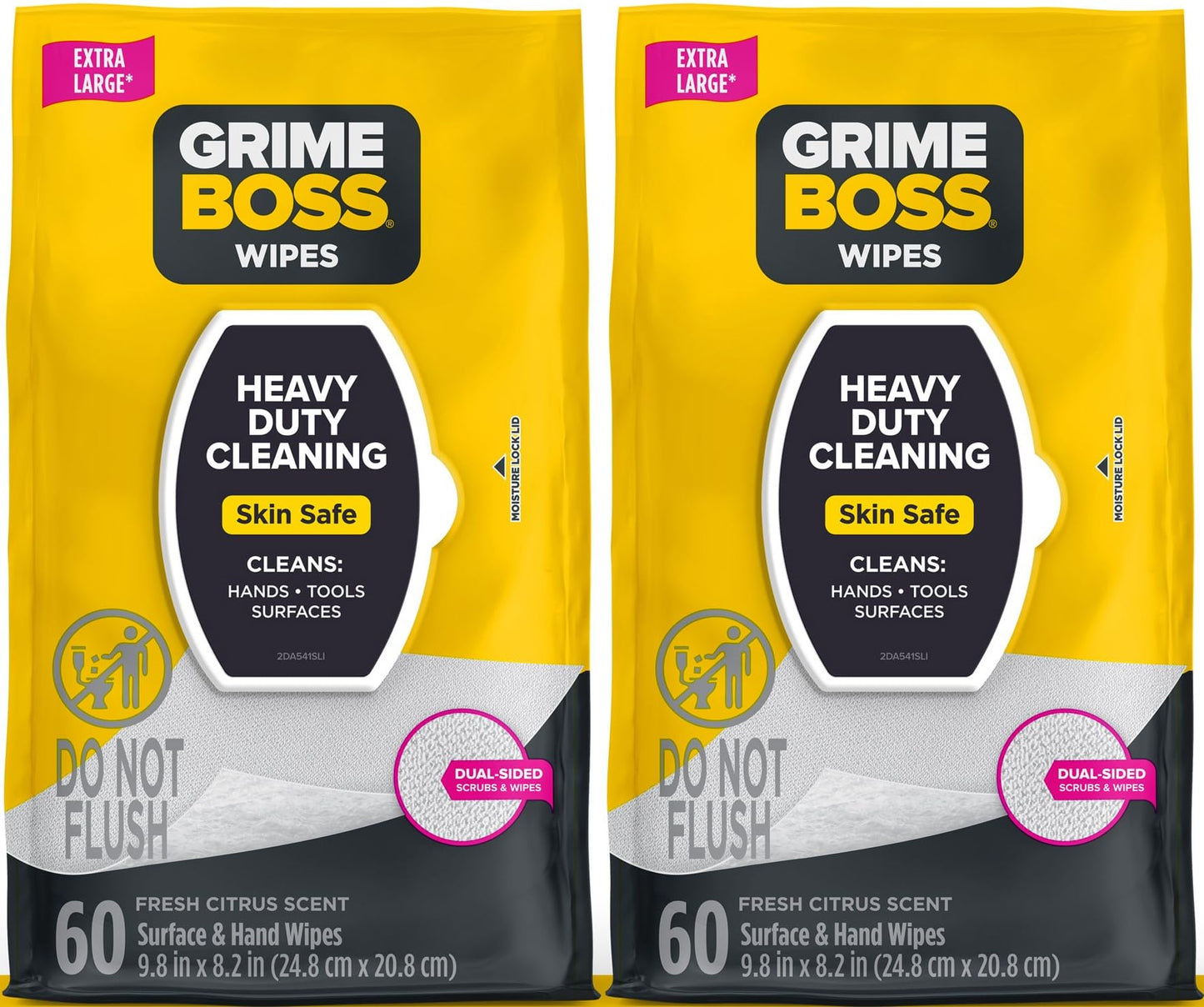 Grime Boss Heavy Duty Surface and Hand Wipes (2x60ct) | Remove Paint, Oil, Grease, Adhesives, Mud, Dirt | Workshop Replace Cleaners like Rags, Towels, Pumice, Soap