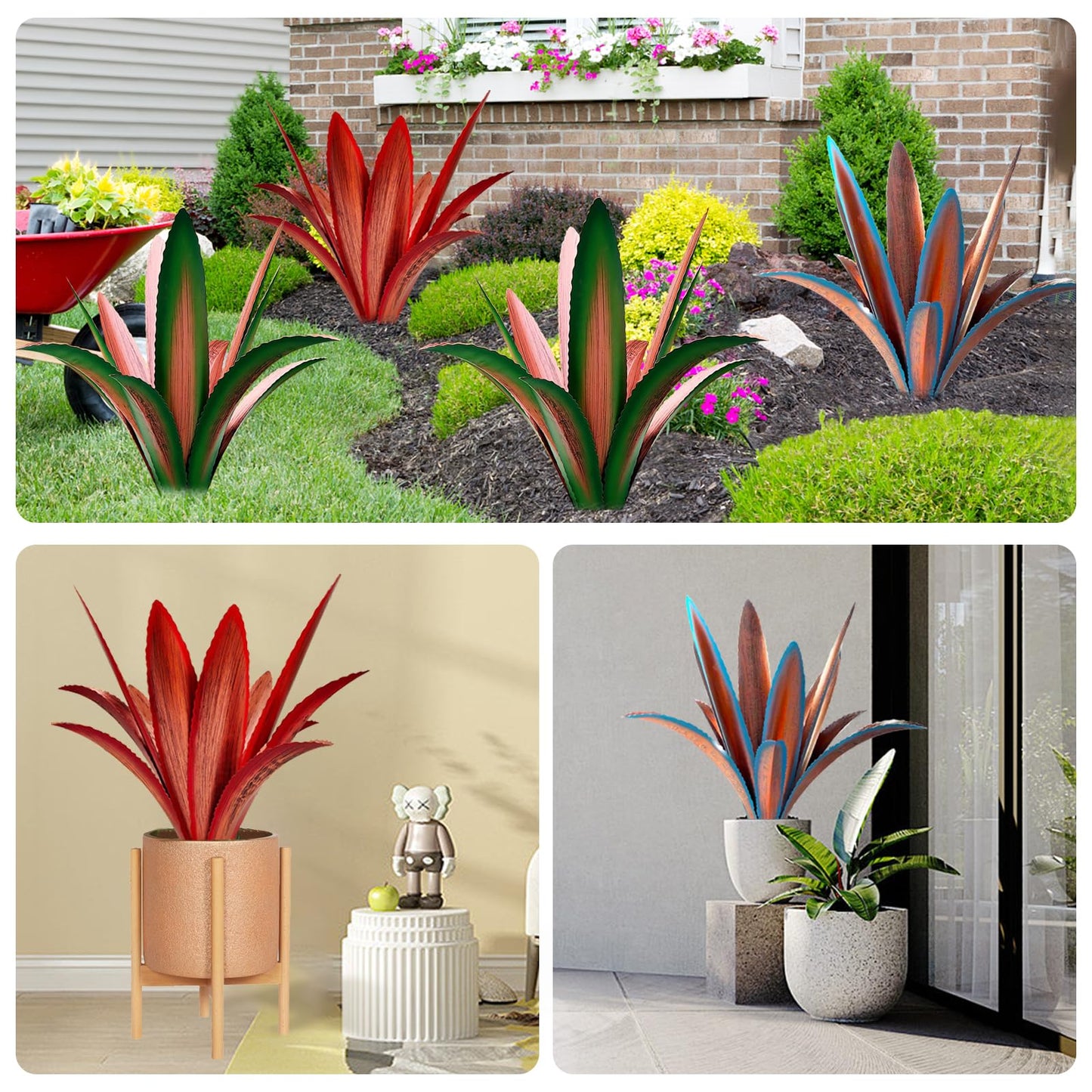 TOMBABY Enlarge Thickened Wind Resistant Metal Agave Garden Art Metal Plant Country Garden Sculpture Statue Outdoor Decoration Agave Metal Plant Courtyard Garden Lawn Ornament Gift (1, 12 Leaves red)