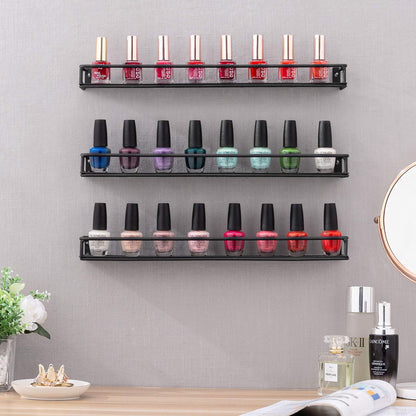 MyGift 16 Inch Wall Mounted Black Metal Nail Polish and Essential Oil Display Shelves, Kitchen Hanging Racks for Seasoning Shakers or Spice Jars, Set of 5