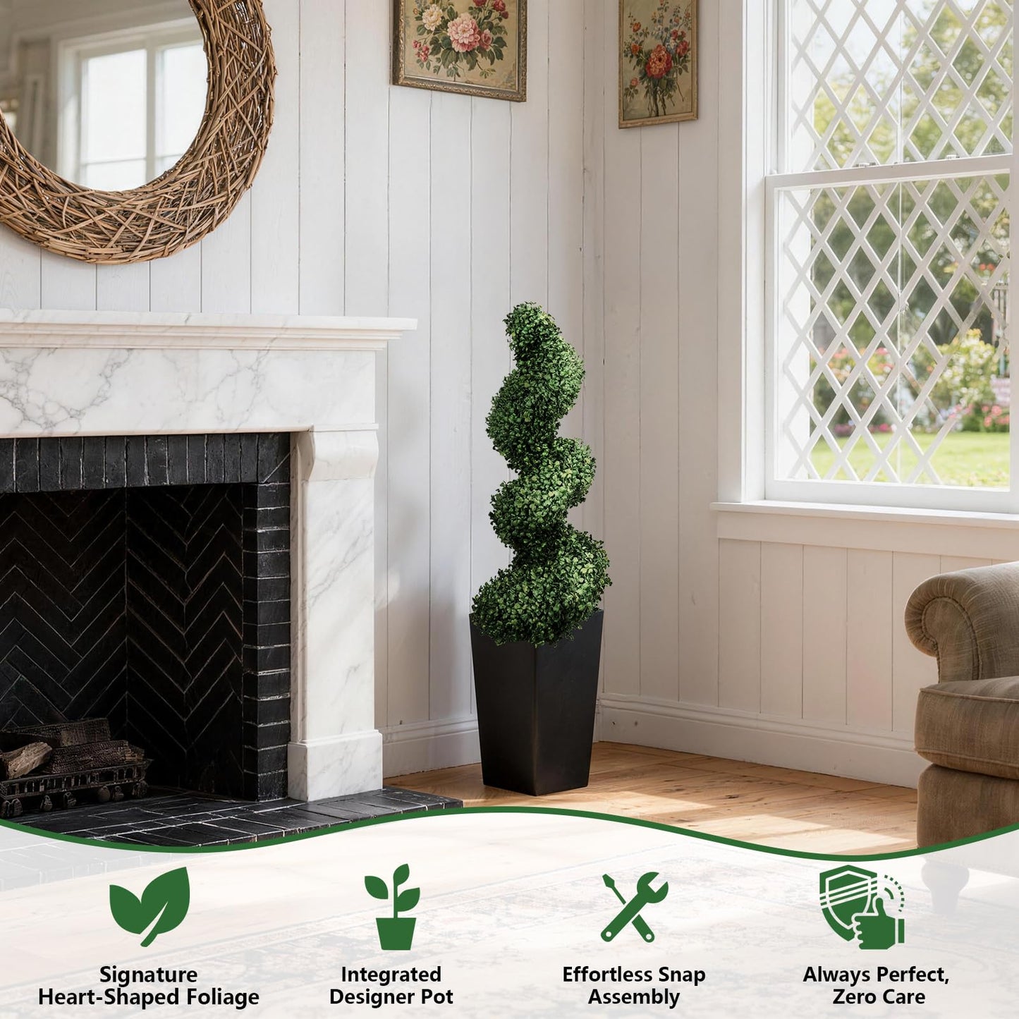 Mavis's Diary 4FT Artificial Spiral Topiary Trees, Set of 2 UV Resistant Faux Boxwood Plants in Square Planter, Indoor Outdoor Fake Shrubs for Front Porch, Entryway, Patio, Home Decor