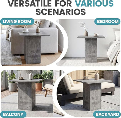 HNY Small Square Side Table Grey Wood Bedside Table 20" Modern End Table Concrete Texture Finish for Living Room, Reception Room, Home Office,Industrial Minimalist