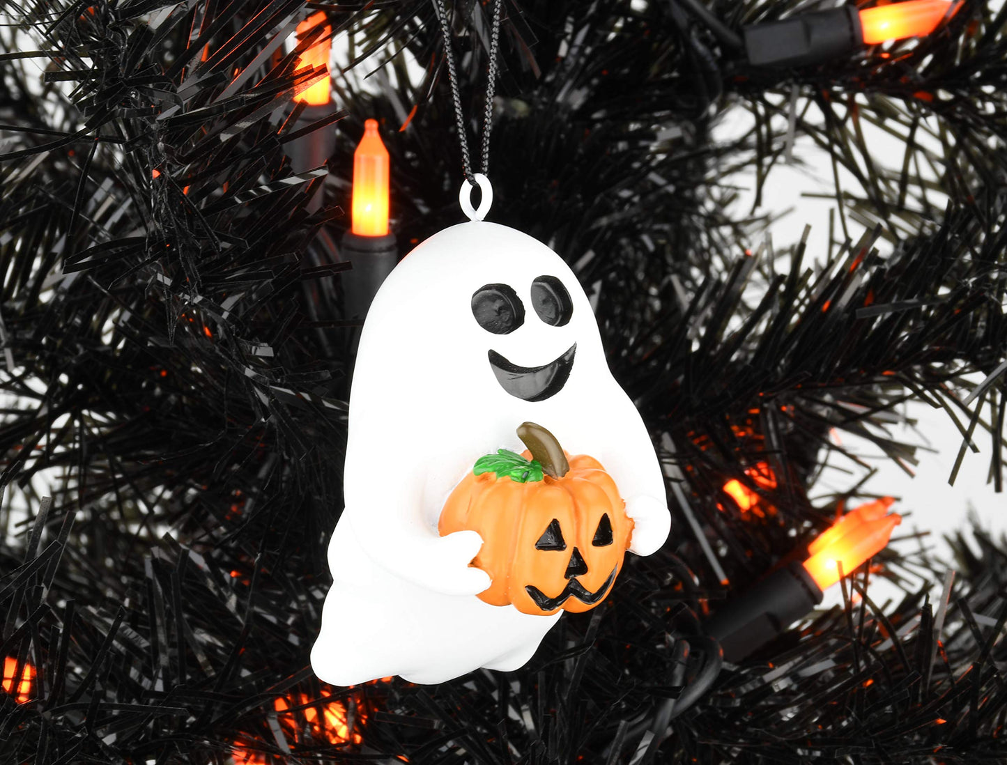 Tree Buddees Cute & Spooky Friendly Ghost Holding a Pumpkin Halloween Christmas Ornaments