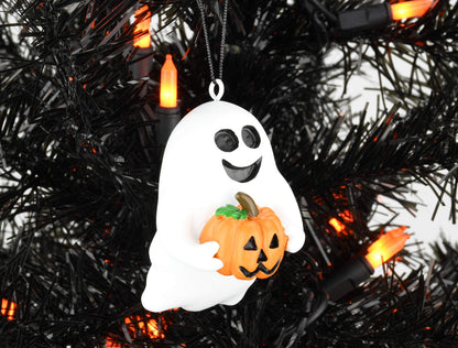 Tree Buddees Cute & Spooky Friendly Ghost Holding a Pumpkin Halloween Christmas Ornaments