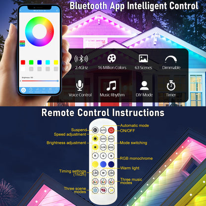 MUCCCUTE Permanent Outdoor Lights for Easter150ft RGB + IC Eaves Lights with App & Remote Control, Outdoor String LED IP67 Waterproof for Holidays New Year July 4th Roof Eaves House Garden Decor