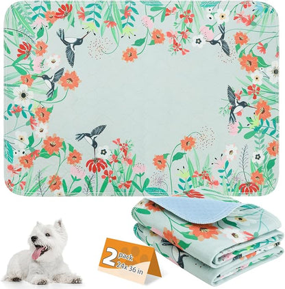 KOOLTAIL Washable Pee Pads for Dogs, 2 Pack Spring Pet Mats Outdoor Picnic Camping, Super Absorbent Reusable Puppy Training Pads Waterproof, Nonslip and Leak-Proof Dog Pee Pads for Floor, Car, 24"*36"