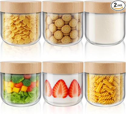 Tecohouse Chia Pudding Jars with lids, 6 Pack 12 OZ Overnight Oats Containers with Bamboo Lids, Mason Glass Cosmetic Jars with Airtight Lids For Salad, Meal Prep, Snacks, Spice, Suger, Yogurt
