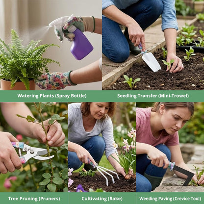 10 Pieces Garden Tools Set with Floral Print - Heavy Duty Gardening Kit with Ergonomic Handles, Hand Trowels, Rake, Pruner, Sprayer & Storage Case - Ideal Gardening Gifts for Women, Mom & Seniors