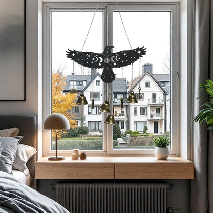 Witch Eagle Bells Wall Hanging - Witchy Home Decor with Moon Phases & Stars, Witchy Decor Aesthetic Wind Chime for Gothic Bedroom Bathroom Home Halloween Wall Decorations