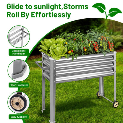 Land Guard 2 Pack Galvanized Raised Garden Bed with Legs & Wheels, 36×12×32in Metal Elevated Raised Planter Box for Backyard, Patio, Balcony, 300lb Capacity, Silver