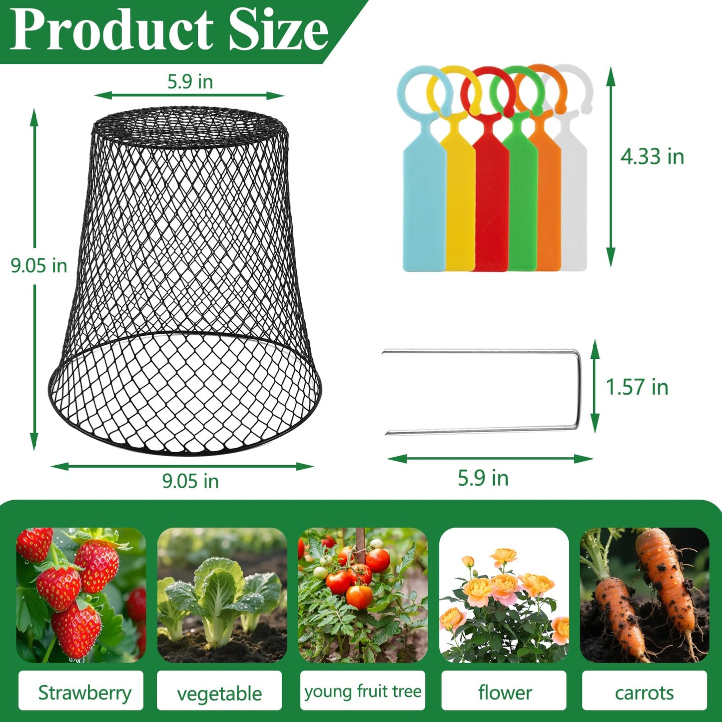 Cyrico 12 Pcs Plant Protectors from Animals, Chicken Wire Cloche Kit with Stakes and Labels, Metal Mesh Garden Cloches Keeps Out Rabbits, Squirrels and Birds for Seedlings Vegetables Flowers Outdoor