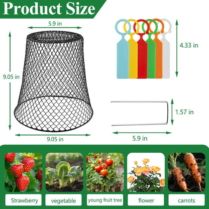 Cyrico 12 Pcs Plant Protectors from Animals, Chicken Wire Cloche Kit with Stakes and Labels, Metal Mesh Garden Cloches Keeps Out Rabbits, Squirrels and Birds for Seedlings Vegetables Flowers Outdoor
