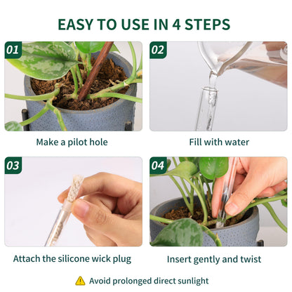 Soilagua 13 oz Extra Large Wick-Controlled Plant Watering Globes, Self Watering Globes for Everyday and Vacation Use, Iridescent Glass Water Bulbs, Automatic Plant Waterer, 4 Pack