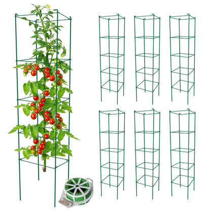 Thealyn Tomato Cages 6 Packs 57 Inches (H) Plant Stand with 164 Feet Twist Ties, Heavy Duty Garden Plants Support for Tomatoes, Cucumber, and Other Climbing Plants (Green)