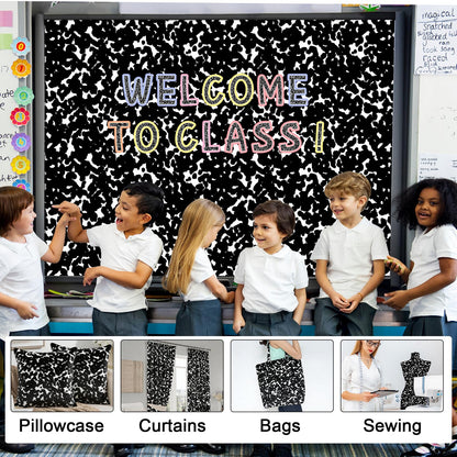 120x47 in Bulletin Board Fabric Background Back to School Classroom Decoration Large Polyester Photography Backdrop for Class Home Office Wall Decor Pillows Curtains Crafts Composition Notebook