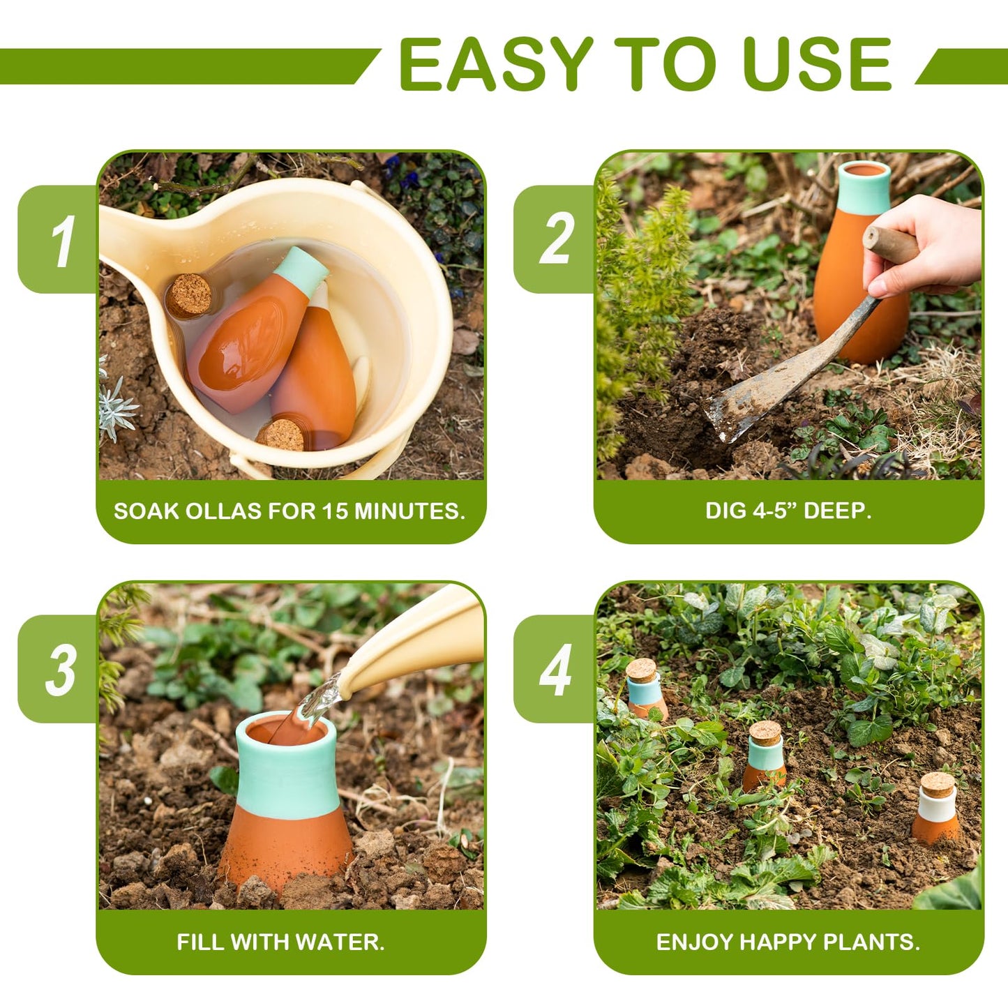 Premium Terracotta Self Watering Spikes – Automatic Bowling Ball-Shaped Plant Watering Tool for Indoor & Outdoor Use, 4 Pack - Perfect for Travel, Vacation, or Garden Care (Fun Bowling Ball Design)