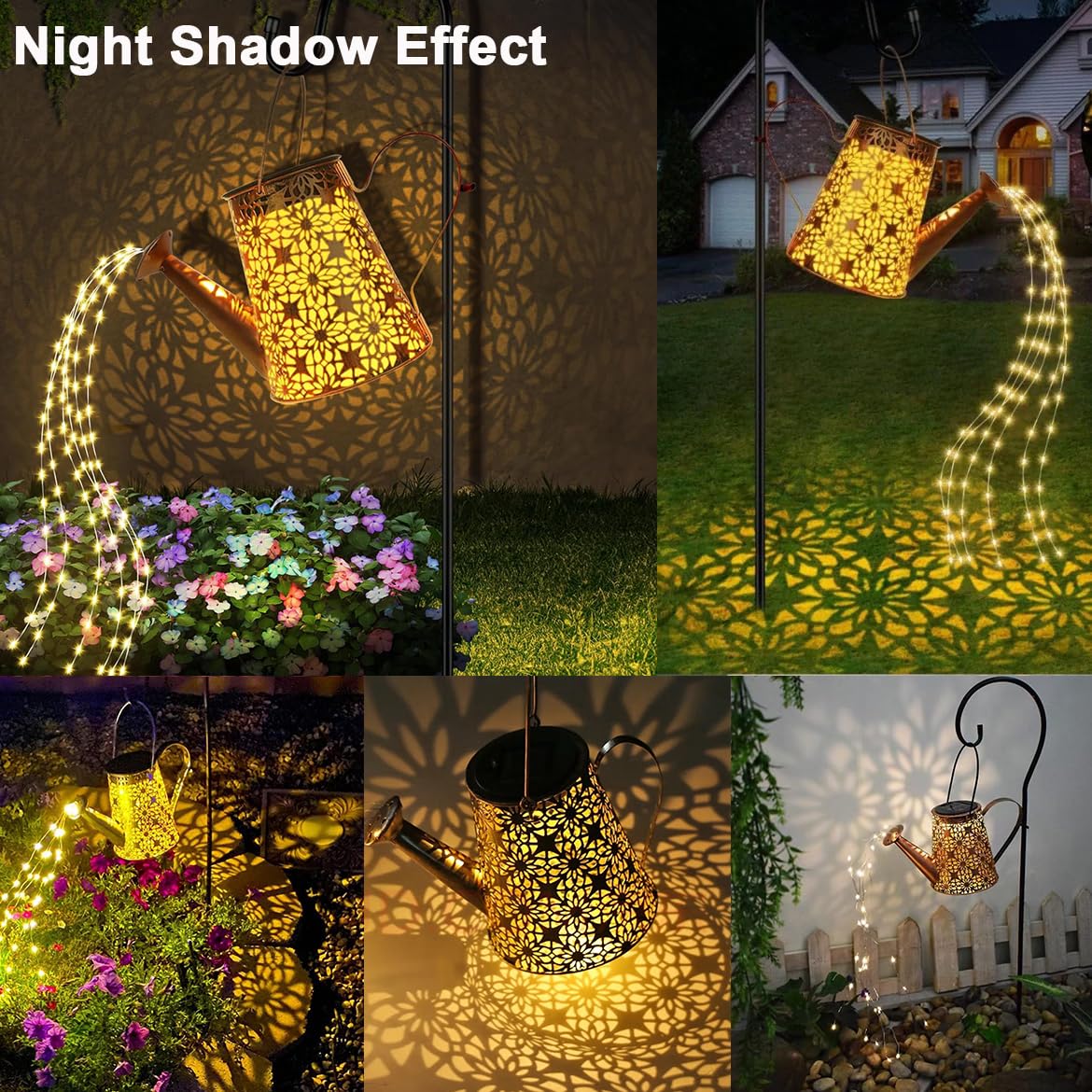2 Pack Solar Watering Can Lights with Shepherd Hook,Solar Powered Watering Can Light, Waterproof Outdoor Garden Hanging Decoration(Classic).