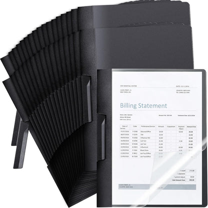 Maitys 50 Pack Clear Report Covers with Clip 11.4 x 9 Inch Presentation Folders Transparent Front Portfolio Folders for Letter Size(Black)