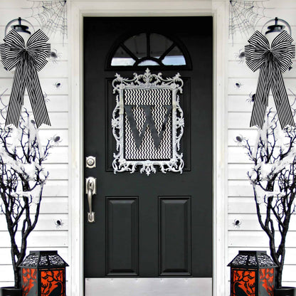 Hongsome 2 Pack Black White Stripe Halloween Fall Bows for Wreaths,12”x20”Black and White Christmas Decorations Bow for Tree Topper Gothic Spooky Holiday Birthday Party Wall Home Front Door