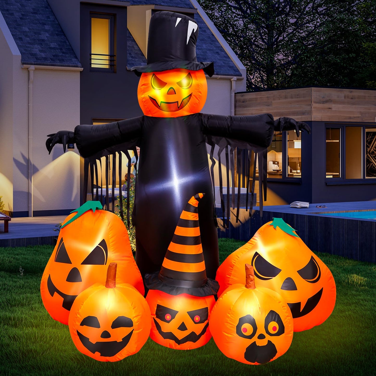 Max Fun 7FT Halloween Inflatables Pumpkin Decorations with LED Build-in Halloween Yard Decoration Blow Up Inflatables for Outdoor Indoor Garden Lawn (7Ft-Halloween Pumpkin)