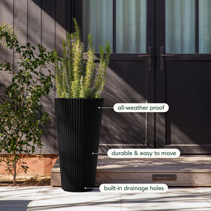 Veradek Demi Series Tall Planter for Porch, Patio, Backyard | Durable Plastic-Stone Composite Material | Modern Décor for Tall Plants, Grasses