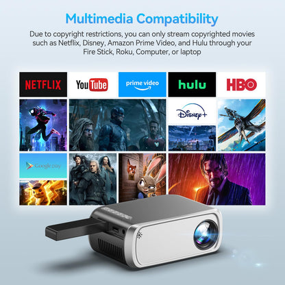 Mini Projector with Wi-Fi 6 and Bluetooth 5.4,Full HD 1080P Portable Projector Electric Focus,Projector for Bedroom Entertainment Smartphone/HDMI/TV Stick/Windows/USB