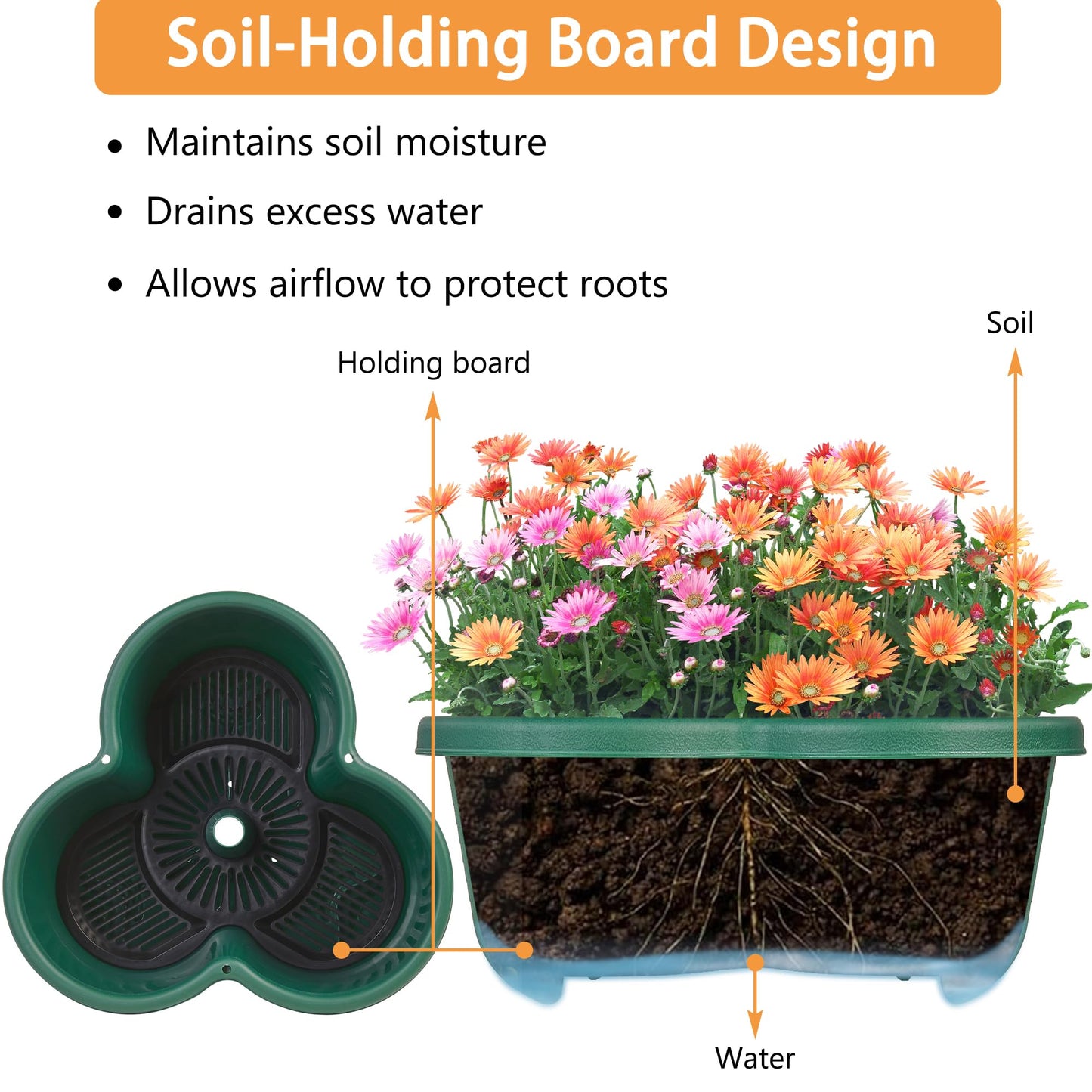 VECELO 5 Tier Vertical Garden Planter, Self Watering Stackable Planters with Wheels for Strawberries, Herbs, Flowers, Vegetables, Dark Green