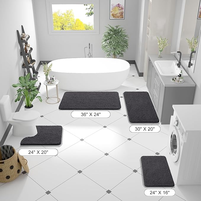 OLANLY Large Bathroom Rugs 44x32, Extra Soft Absorbent Chenille Bath Rugs, Rubber Backing Quick Dry, Machine Washable Bath Mats for Bathroom Floor, Tub and Shower, Home Decor Accessories, Dark Grey