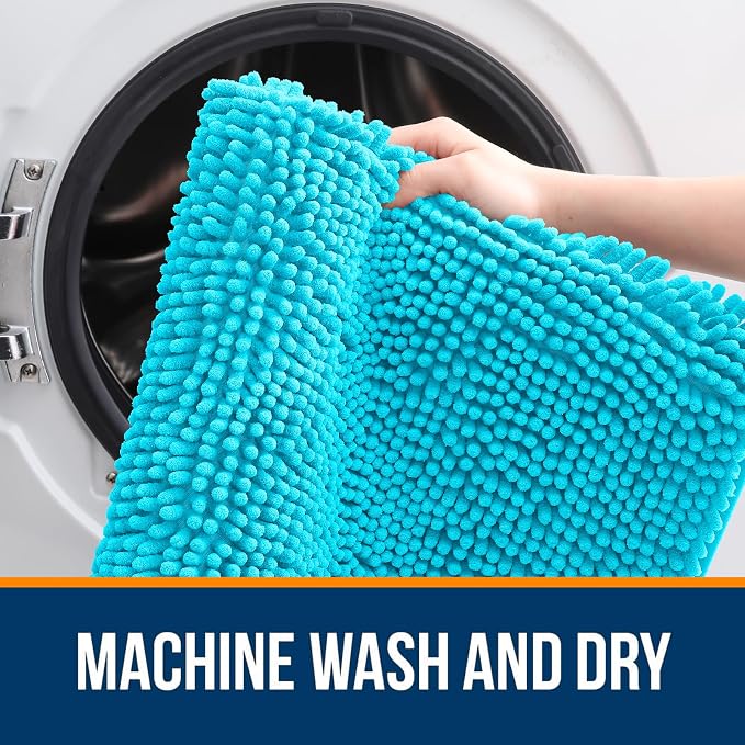 OLANLY Bathroom Rugs 34x21, Extra Soft Absorbent Chenille Bath Rugs, Rubber Backing Quick Dry, Machine Washable Bath Mats for Bathroom Floor, Tub and Shower, Home Decor Accessories, Aqua Sky