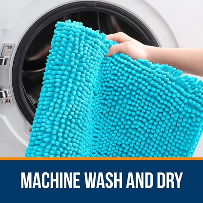 OLANLY Bathroom Runner Rugs 47x17, Soft Absorbent Chenille Bath Rugs, Rubber Backing Quick Dry, Machine Washable Long Bath Mats for Bathroom Floor, Tub and Shower, Home Decor Accessories, Aqua Sky