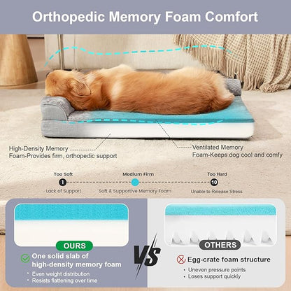 Rainmr Orthopedic Dog Beds for Large Dogs, Memory Foam Dog Beds Large Sized Dogs, Washable Removable Cover, Nonskid Bottom, Waterproof, for Indoor, Outdoor, Crate ＆ Car Use, 36x27x6 Inches, Light Grey