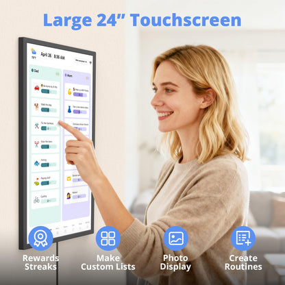Digital Calendar 24 Inch Touch Screen, Electronic Wall Calendar Chore Chart for Family Monthly/Weekly Planner, Interactive Display Smart Calendar for Home Organization, Desk Mount Included - Black